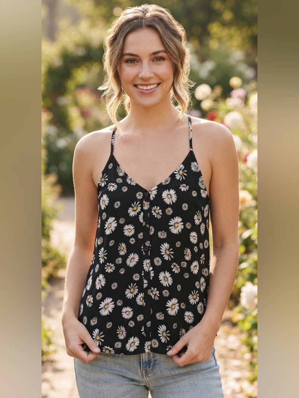 NOBO Woven Daisy floral tank top